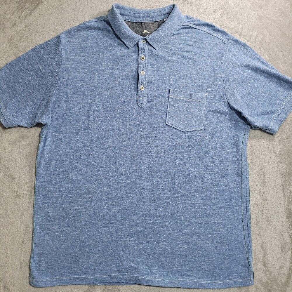 Tommy Bahama Relax Polo Shirt Mens XL Blue Heathered Chest Pocket Short Sleeve